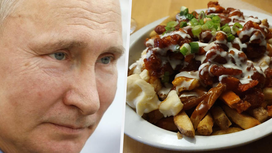 Vladimir Poutine mangeant de la poutine